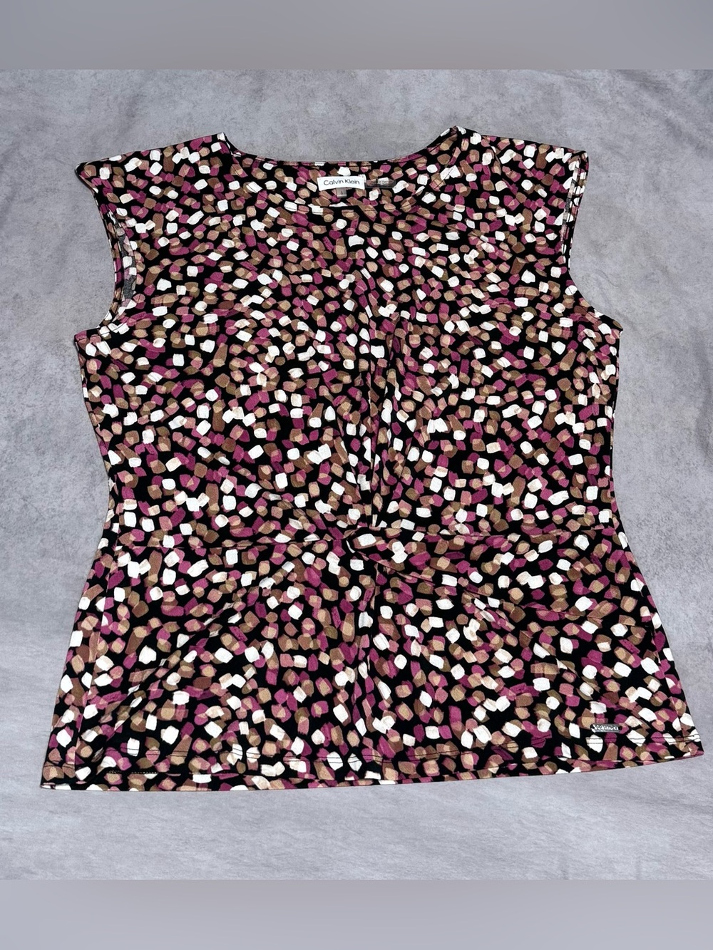 Calvin Klein Women's Sleeveless Twist Front Multicolored Confetti Print Blouse